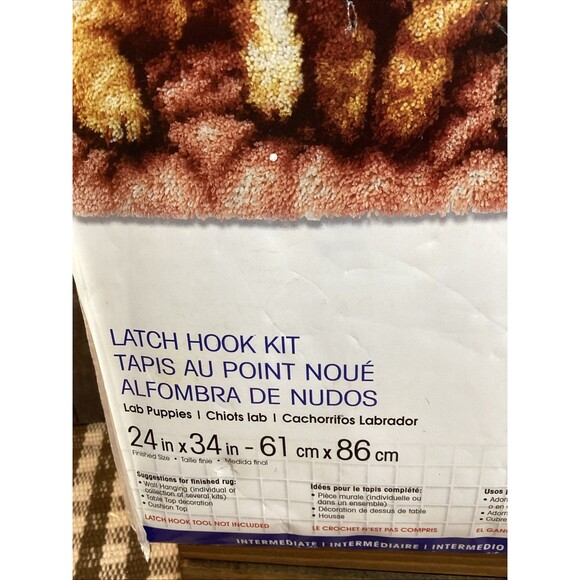 Caron Wonderart Latch Hook Kit 24"X34" Lab Puppies #426166 Vintage New In Box - Picture 3 of 14